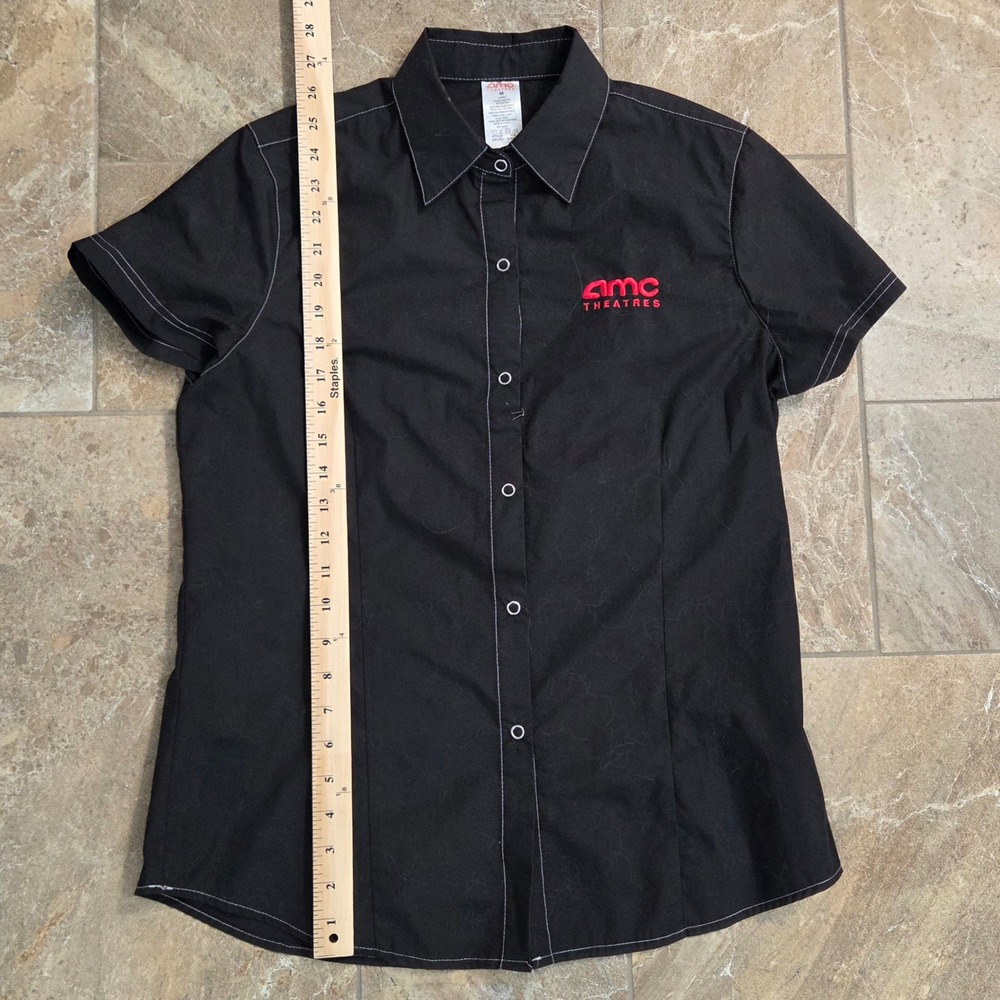AMC Theatres Employee Uniform Shirt Black Short Sleeve Button Down Womens Medium - Picture 4 of 7